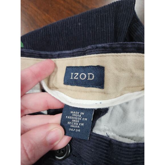 Vintage Y2K IZOD Corduroy Blue Pants Green Tree Print Preppy Straight Leg Mens - Picture 4 of 8